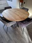 Ronde mangohouten eettafel met 4 stoelen